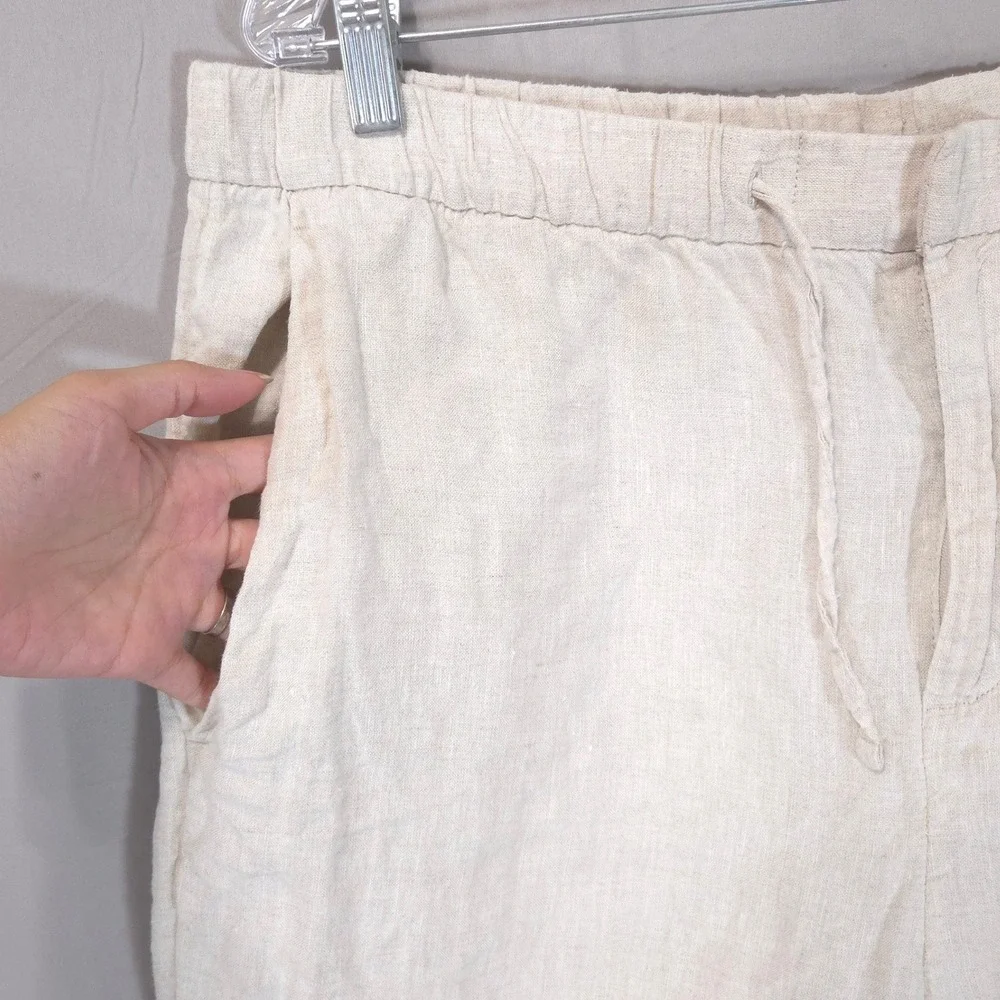 HM Regular Fit Linen Blend Pants Mens L 36x29 Beige Drawstring Coastal Summer